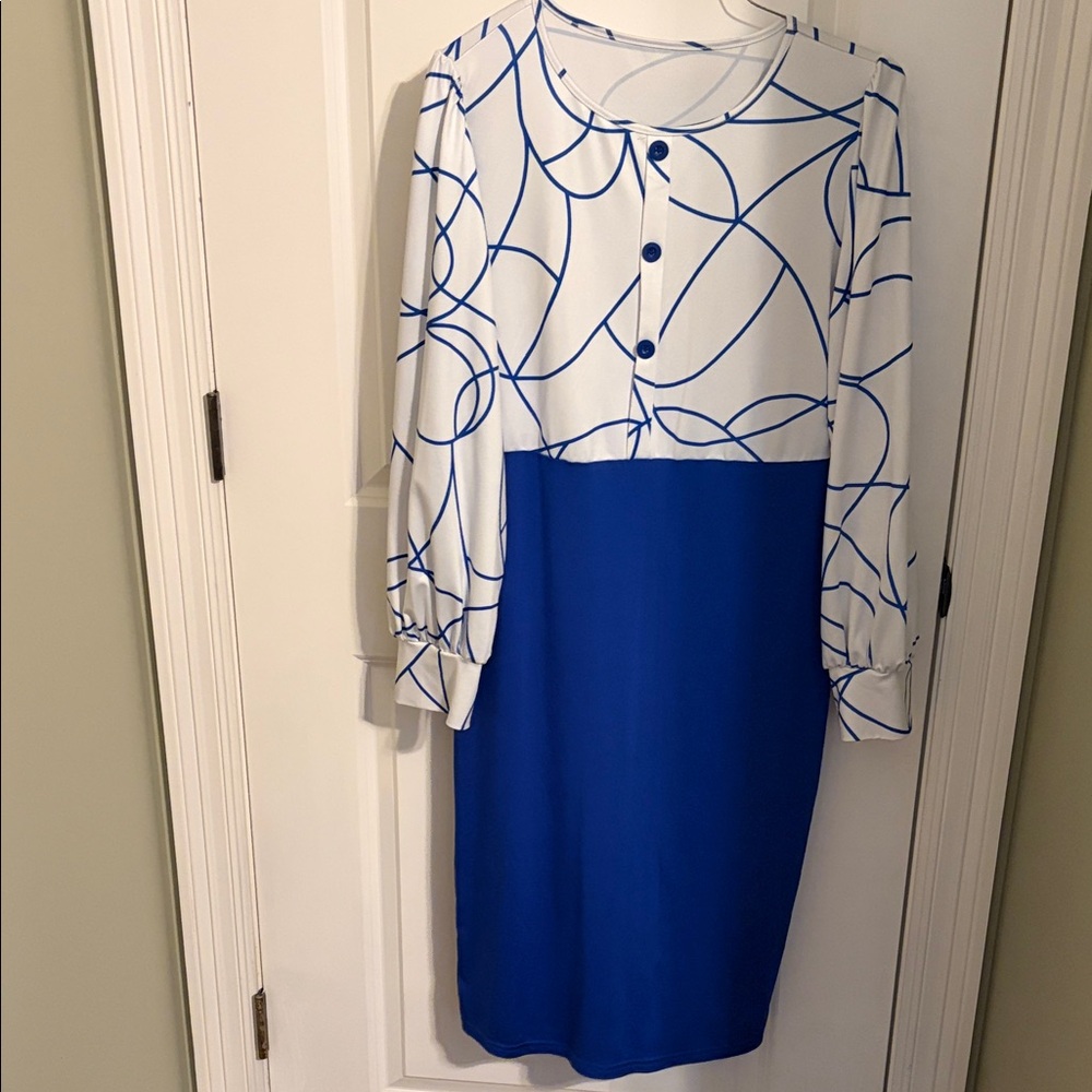 Blue and White Patterned Dress